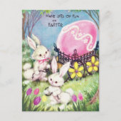 Retro heeft veel plezier op paasbunnies briefkaart (Voorkant)