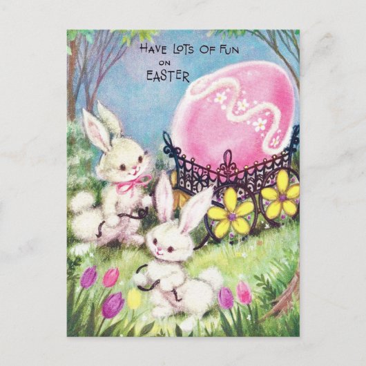 Retro heeft veel plezier op paasbunnies briefkaart (Voorkant)