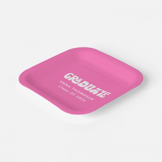 Retro Heet Roze Afstuderen Klasse van 2024 Papieren Bordje (Gebogen)