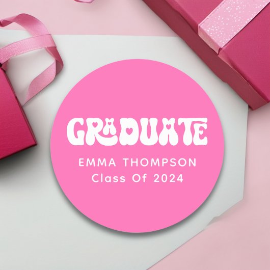 Retro Heet Roze Afstuderen Klasse van 2024 Ronde Sticker
