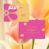 Retro Heet Roze Bloem Rond Baby shower Kaart