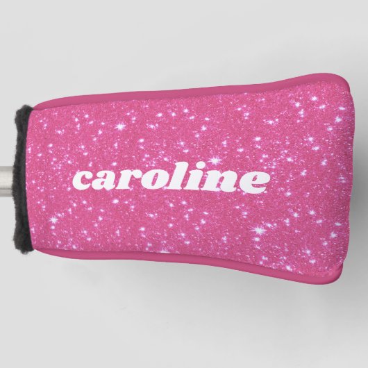 Retro Heet Roze Glitter Glans Gepersonaliseerde Na Golfheadcover (Voorkant)