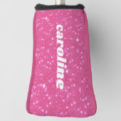 Retro Heet Roze Glitter Glans Gepersonaliseerde Na Golfheadcover (Draai 90)