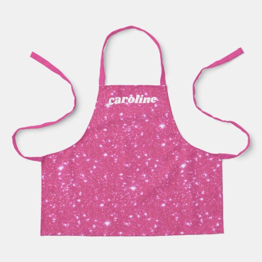 Retro Heet Roze Glitter Glans Gepersonaliseerde Na Schort (Voorkant)