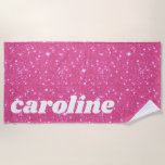 Retro Heet Roze Glitter Glans Gepersonaliseerde Na Strandlaken<br><div class="desc">Retro Heet Roze Glitter Glans Gepersonaliseerde Naam Strandhanddoek</div>