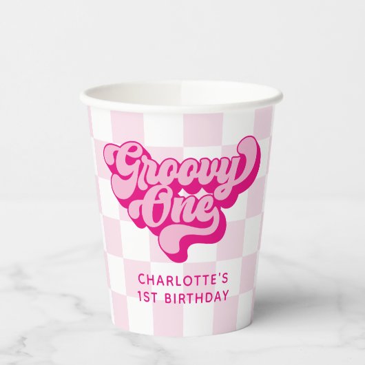 Retro Heet Roze Groovy Eén Schaker Papieren Bekers (Links)