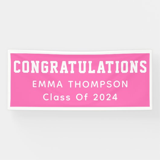 Retro Heet Roze Klasse van 2024 Afstuderen Spandoek (Horizontaal)