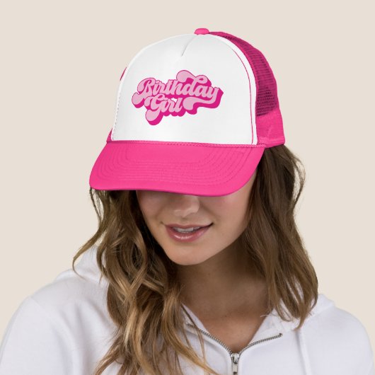 Retro Heet Roze Verjaardag Meisje Trucker Pet (In situ)