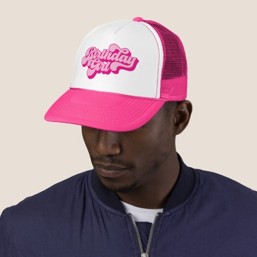 Retro Heet Roze Verjaardag Meisje Trucker Pet (In situ)