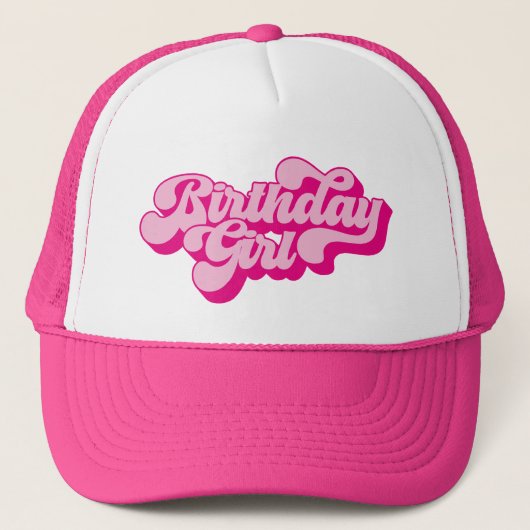 Retro Heet Roze Verjaardag Meisje Trucker Pet (Voorkant)