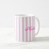 Retro Heet Roze Witte Strepen Aangepaste Naam Koffiemok (Voorkant rechts)