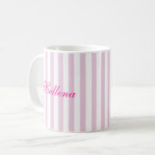 Retro Heet Roze Witte Strepen Aangepaste Naam Koffiemok (Voorkant links)