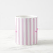 Retro Heet Roze Witte Strepen Aangepaste Naam Koffiemok (Center)