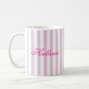Retro Heet Roze Witte Strepen Aangepaste Naam Koffiemok