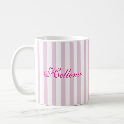Retro Heet Roze Witte Strepen Aangepaste Naam Koffiemok (Links)