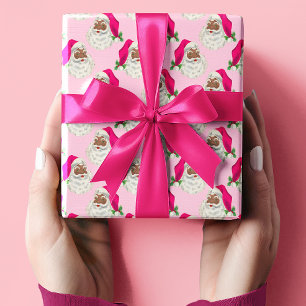 Retro Heet Roze Zwart Kerstman Verpakking Papier