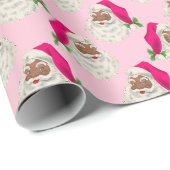 Retro Heet Roze Zwart Kerstman Verpakking Papier (Rol Hoek)