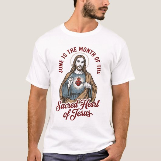 Retro Heilig Hart van Jezus Juni Religieus T-shirt (Voorkant)