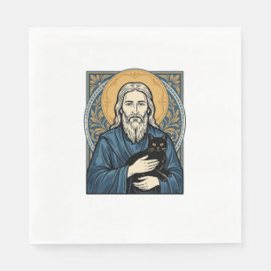 Retro Heilig Kat Portret Vector T-shirt Ontwerp_1 Servet