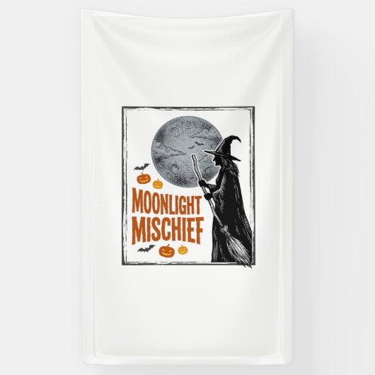 Retro Hekenshirt Halloween Maan Silhouet_1 Spandoek (Verticaal)