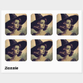 Retro heks in heks Pet schilderij Vierkante Sticker (Vel)