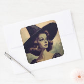 Retro heks in heks Pet schilderij Vierkante Sticker (Envelop)
