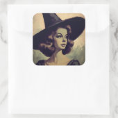 Retro heks in heks Pet schilderij Vierkante Sticker (Tas)