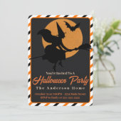 retro heks op bezem aangepaste Halloween Kaart (Staand voorkant)