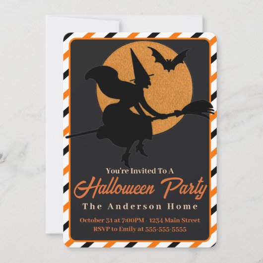 retro heks op bezem aangepaste Halloween Kaart (Voorkant)