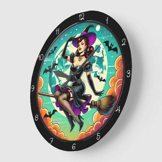Retro heks op bezem grote klok (Hoek)