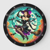 Retro heks op bezem grote klok (Voorkant)