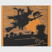 RETRO HEKS OP EEN BEZEM HALLOWEEN Wrapping Paper Cadeaupapier (Vlak)