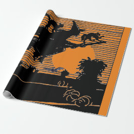 RETRO HEKS OP EEN BEZEM HALLOWEEN Wrapping Paper Cadeaupapier