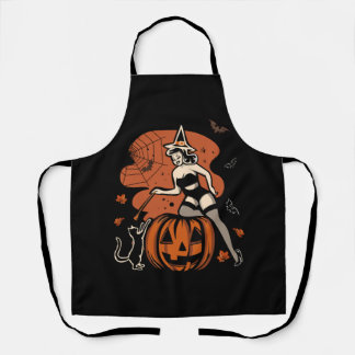 Retro Heks Pin Up Pumpkin Jack O Lantaarn Hallowee Schort
