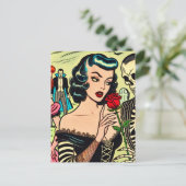 Retro Heks Vampier Meisje Horror Strips Briefkaart (Staand voorkant)