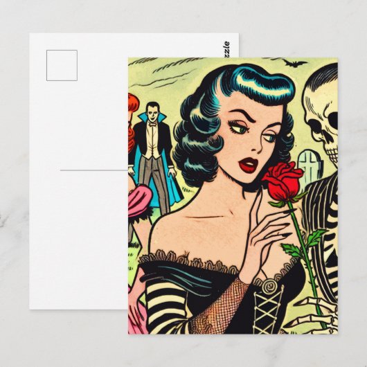 Retro Heks Vampier Meisje Horror Strips Briefkaart (Voorkant / Achterkant)