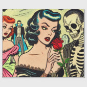 Retro Heks Vampier Meisje Horror Strips Cadeaupapier (Vlak)