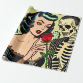 Retro Heks Vampier Meisje Horror Strips Cadeaupapier (Uitgerold)