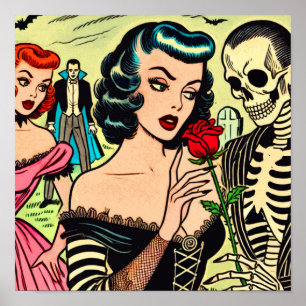 Retro Heks Vampier Meisje Horror Strips Poster