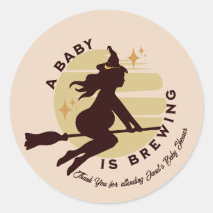 Retro Heksenbaby is op komst Baby Shower  Ronde Sticker
