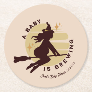 Retro Heksenbaby Komt Eraan Baby Shower Ronde Kartonnen Onderzetter