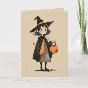 Retro Heksenillustratie Spookachtig Schattige Hall Kaart