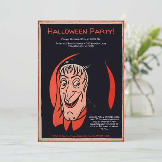 Retro heksenuitnodiging kaart (Staand voorkant)