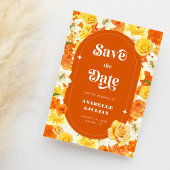Retro Helder Geel Sinaasappel Tuin Bloemen Huwelij Save The Date