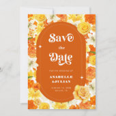Retro Helder Geel Sinaasappel Tuin Bloemen Huwelij Save The Date (Voorkant)