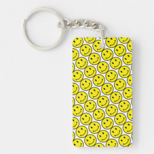 Retro helder gele glimlach gezicht acryl sleutelha sleutelhanger