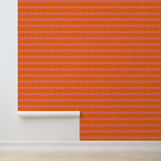 Retro Helder Roze en Oranje Geometrische Vormen Behang (Applicatie)