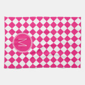 Retro helder roze en witte geruite check theedoek (Horizontaal)