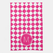 Retro helder roze en witte geruite check theedoek (Verticaal)