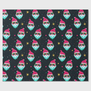 Retro Helder Roze Groovy Kerstman Kerstmis Cadeaupapier